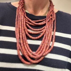 Vintage Gerda Lynggaard monies Multi-Strand Beaded Necklace - Red